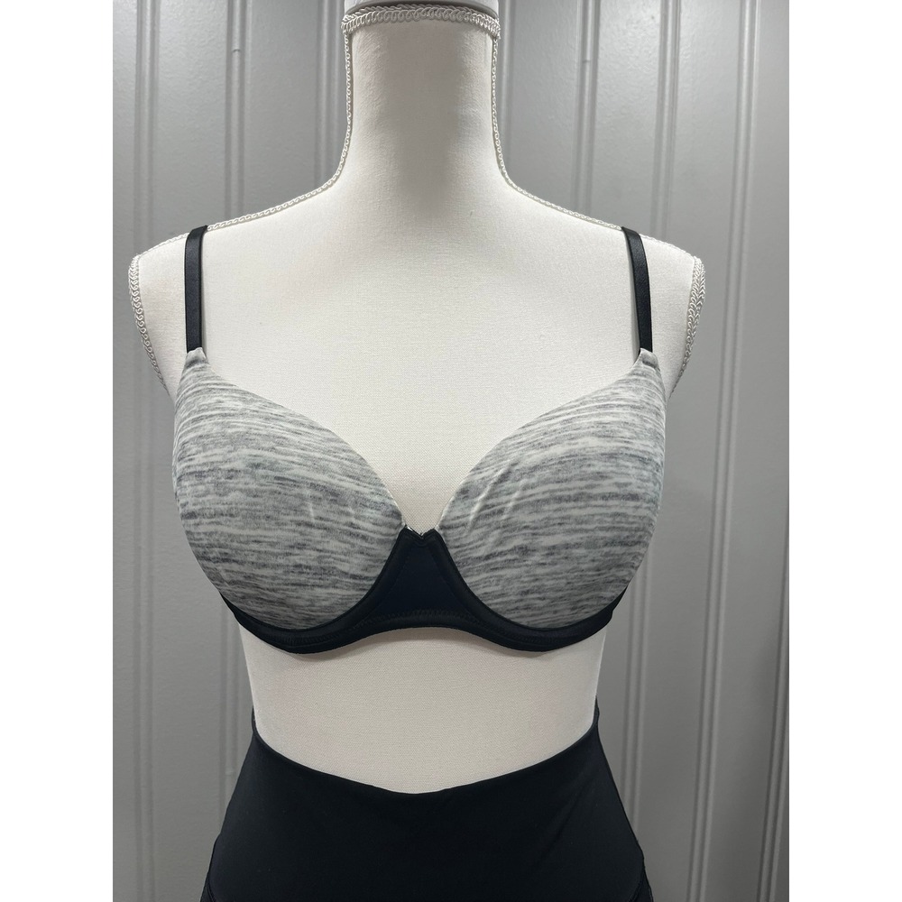 Victoria's Secret Push-Up Bra 36B Gray Heather with Black Trim Adjustable Straps